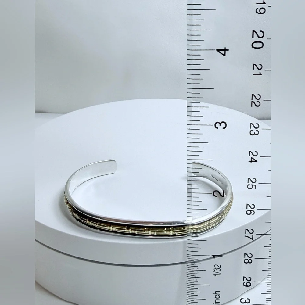Silpada Rare Oxidized Sterling & Brass Greek Key Design Narrow Cuff Bracelet - Picture 12 of 14